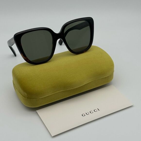BRAND NEW GUCCI GG1169S 003 Havana/Green Women Sunglasses - Picture 11 of 12